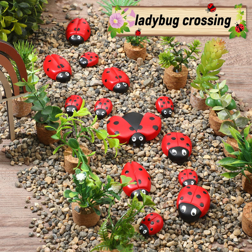 Gerrii 18 Pcs Small Resin Ladybugs Garden Decor Stones Holiday Ladybug Garden Yard Decorations Outdoor 4 Size Mom Gifts Lady Bugs Yard Decorations