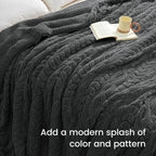 PHF Fluffy Sherpa Blanket Queen Size for Winter, Warm and Soft, 510GSM 3D Jacquard Thick Shaggy Fleece Plush Blanket for Sofa Bed, Dark Grey, 90"x90"