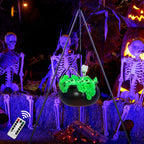 AYGXU Halloween Decorations Outdoor Indoor,Large Witches Cauldron on 52" Tripod with String Lights, Skeleton and Eyeballs,Hocus Pocus Decor,Witches Cauldron for Yard Patio Garden Lawn Decorations.