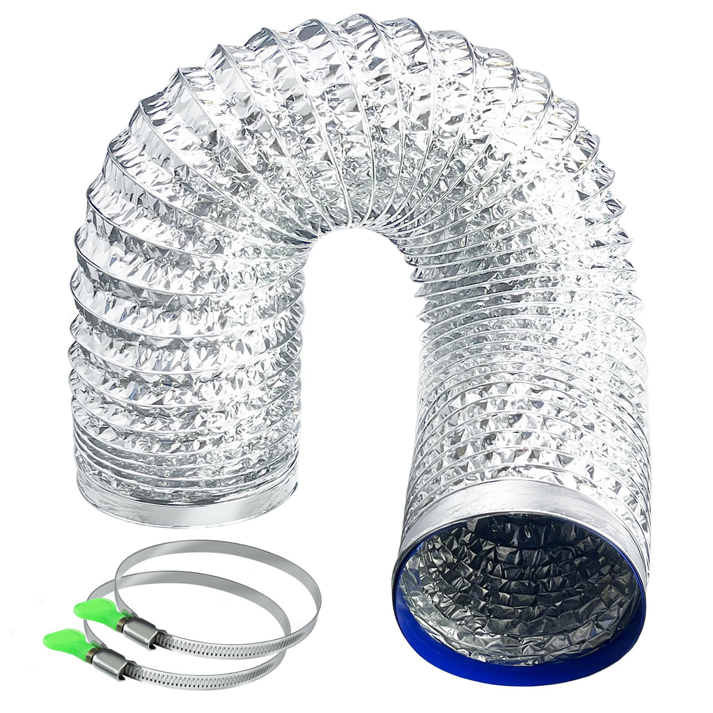 Dryer Vent Hose 4 Inch - Flexible Fire-Resistant Aluminum Duct with Stainless Steel Clamps for Tight Spaces, Dryers, Bathrooms, Workshops, Grill room & Grow Tents (16.5 ft)