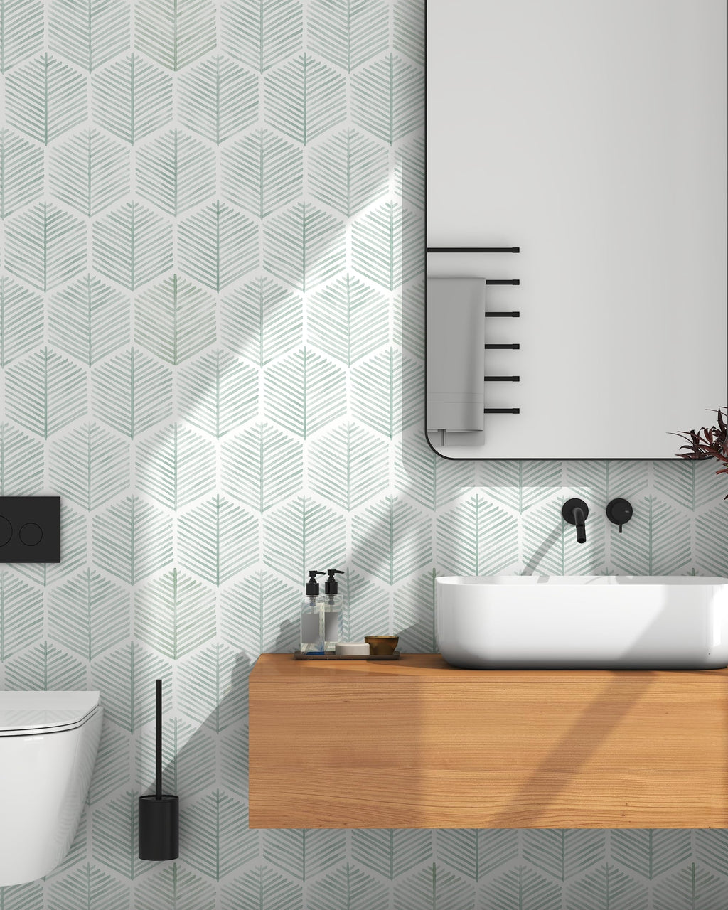 Modern Peel and Stick Wallpaper 17.3''×276'' Geometric Wallpaper Boho Contact Paper Green and White Self-Adhesive Wall Paper Removable Decorative Wallpapers for Bedroom Bathroom Cabinets Decor Vinyl
