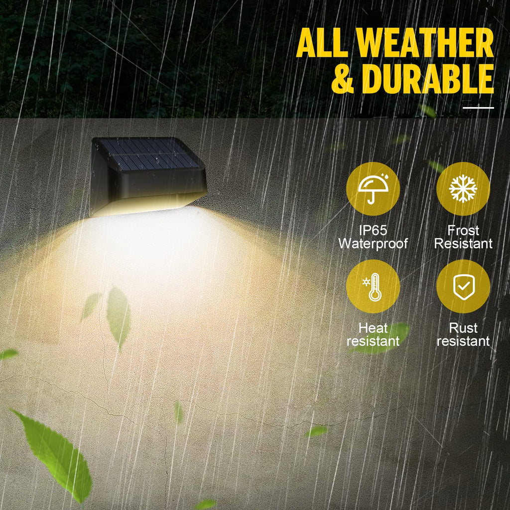 Brighter Solar Fence Lights,Solar Lights Outdoor Waterproof,Warm White and RGB 8 Colors,Dusk to Dawn Deck Light, Outdoor Lighting for Backyard/Railing/Wall/Step/Patio（12 Pack,Black）