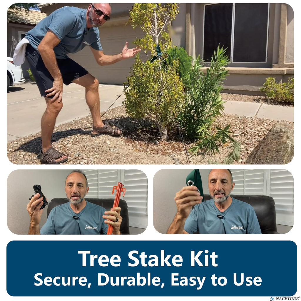 Tree Stake Kit – Heavy Duty Tree Stakes and Supports for Leaning Trees – Metal Stake for Straightening Kit with 3 Set Tree Stakes, for Staking and 13.12 Feet Tree Rope