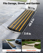 VEVOR Car Driveway Rubber Curb Ramp, 1 Pack 4FT Long Heavy Duty Low Profile Slope Ramps, 2.6’’ Rise, 33069 lbs Load Capacity, Reflective Safety Strips, for Vehicles, RVs, and Wheelchairs