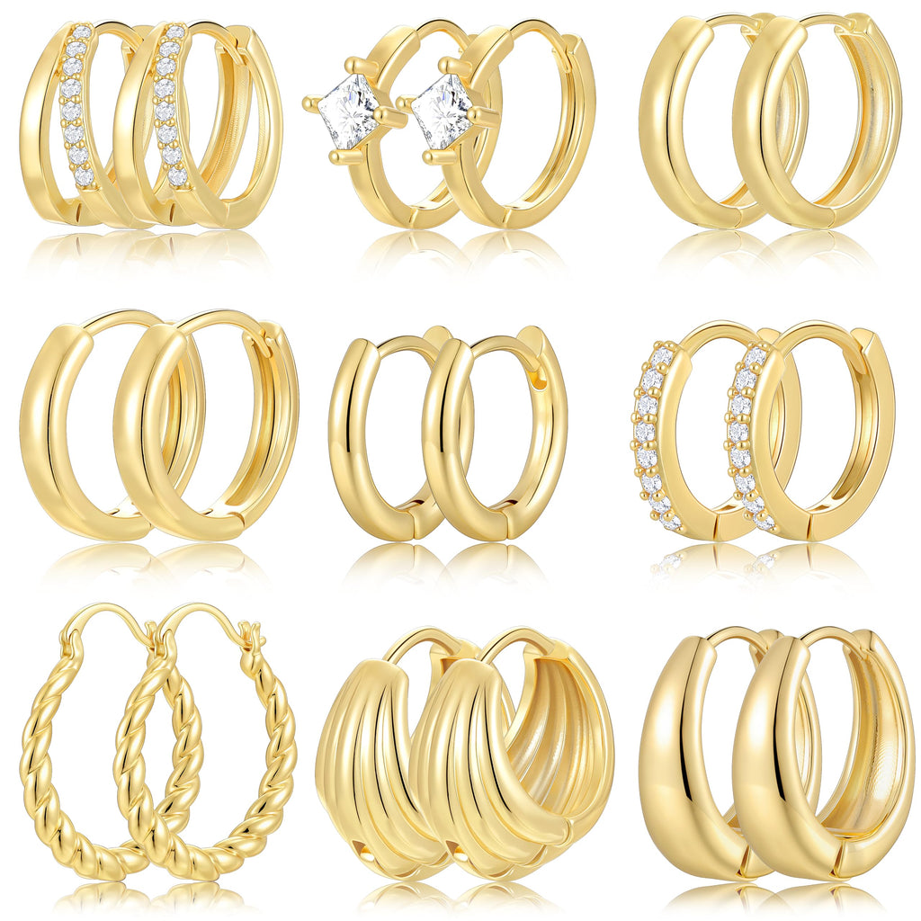 9 Pairs Small Gold/Silver Hoop Earrings Set for Women
