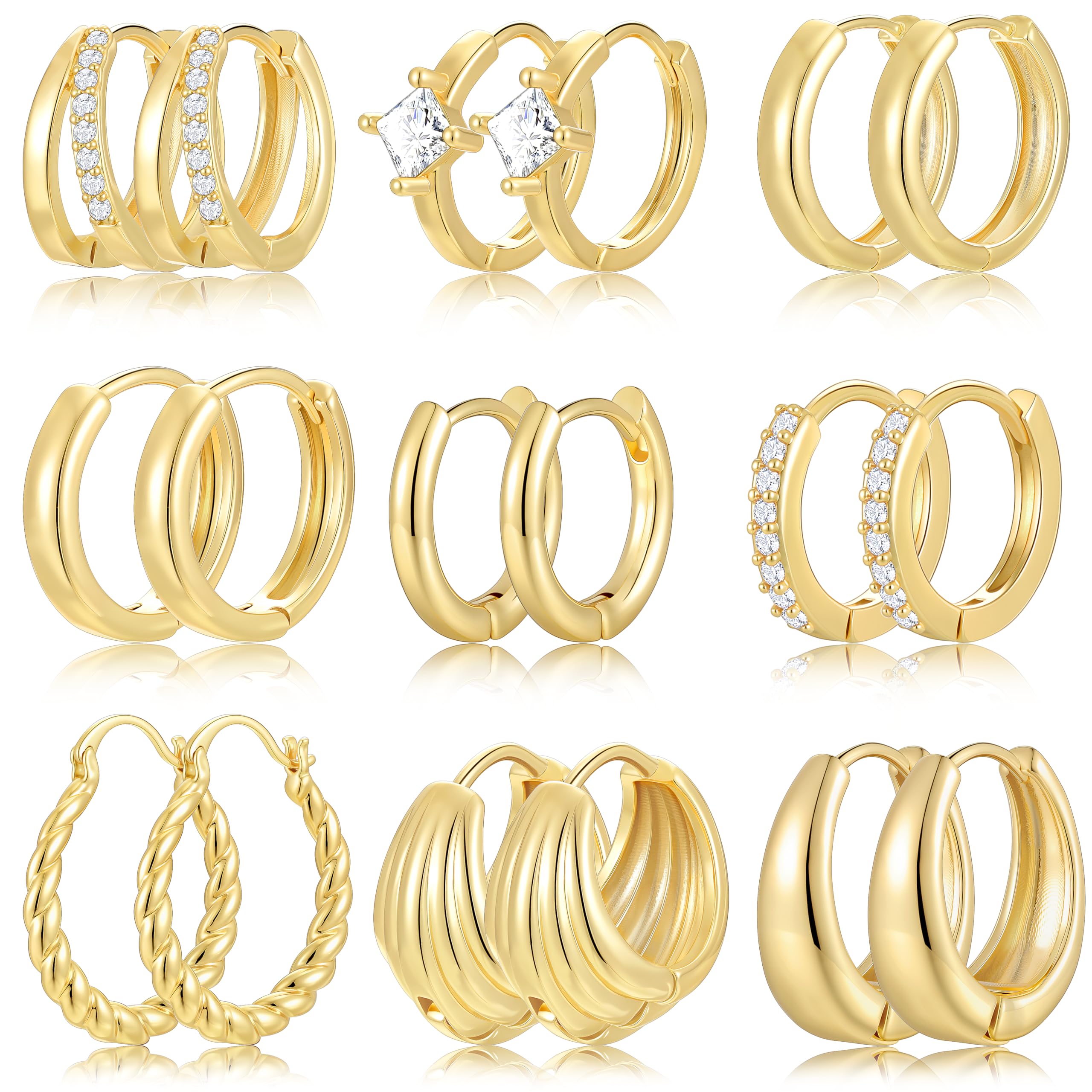 9 Pairs Small Gold/Silver Hoop Earrings Set for Women