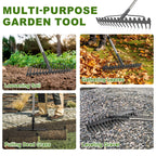 65" Heavy Duty Garden Rake Bow Rake with 17 Tines & Stainless Handle