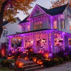 JMEXSUSS 400 LED Orange and Purple Halloween Lights Outdoor, 38.8 FT Orange and Purple Icicle Light Outdoor Waterproof, 8 Modes Halloween Lights Plug in for House Christmas Party Decorations