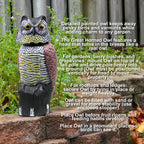 Owl Decoy to Scare Birds Away Scarecrow Fake Owl with Rotating Head, 16"