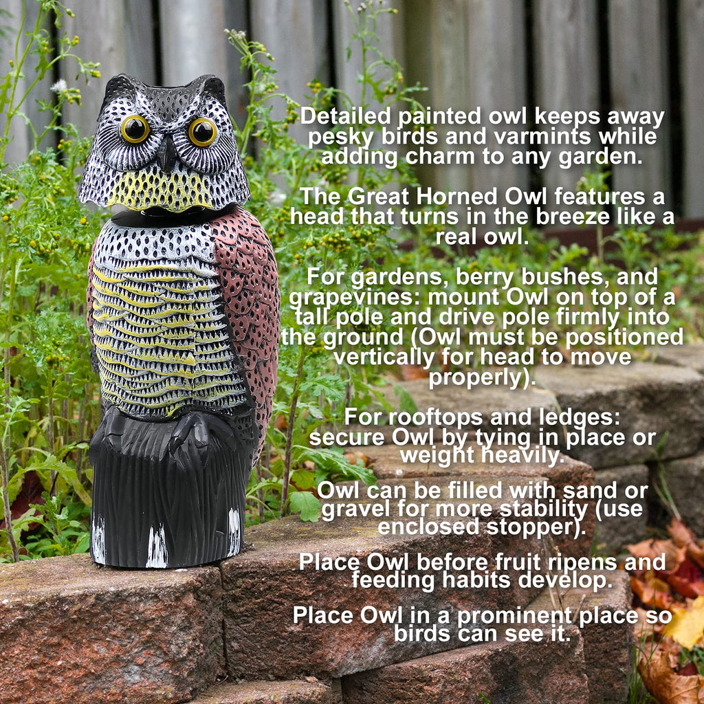 Owl Decoys To Scare Birds Away Scarecrow Fake Owl Rotating Head 16", 2Pk