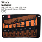 KLEIN TOOLS 69508 SAE Ratcheting Combination Wrench Set, 8-Piece, Slide-Lock 90-Tooth Ratchet, I-Beam Handle, Color-Coded Size Markings, Roll Pouch Storage