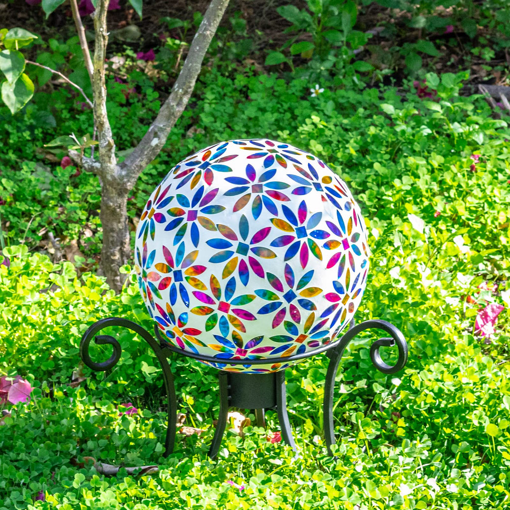 VCUTEKA Gazing Ball, Glass Mosaic Gazing Balls for Garden Decor, 10" Multi