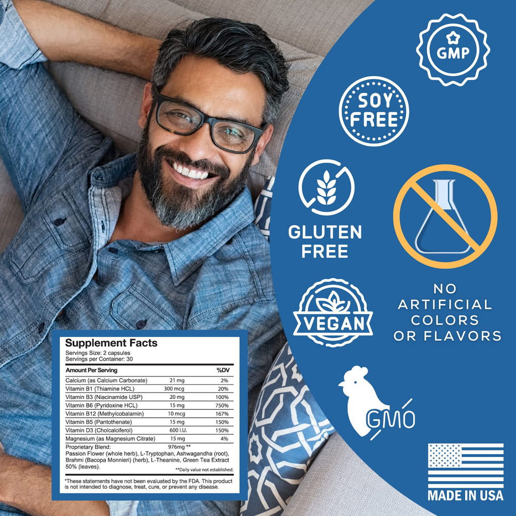 Tranquility Labs Tranquilene Total Calm - Stress Relief - All Natural Herbal Supplement - 60 Capsules - Extra Strength with Ashwagandha, Bacopa, B-Complex & More