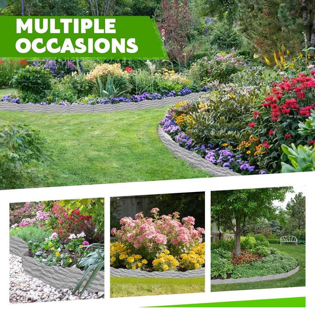 20Pcs Garden Edging Border with 20 Pcs Stakes, 21Ft, Marbled Design