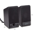 Amazon Basics USB-Powered Computer Speakers with Volume Control for Desktop or Laptop PC, Compact Size, Headphone Jack, Portable, Plug-N-Play, Black