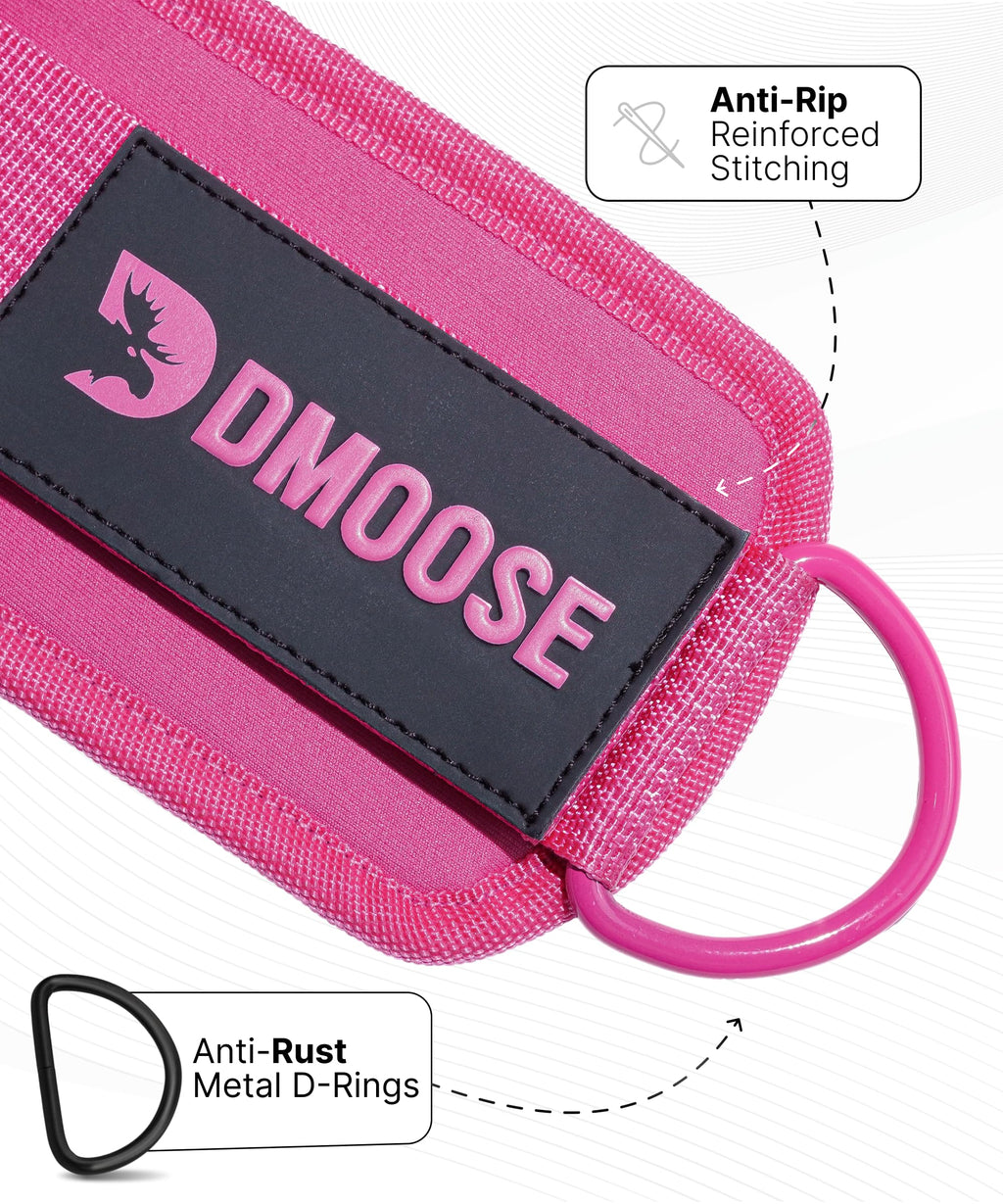 DMoose Ankle Strap for Cable Machine - One Size Fit with Premium Padding, Glute Kickback Ankle Strap, Ankle Cable Straps for Workout, Booty Workout, Leg Extension, Hip Abductors (All Pink - Pair)