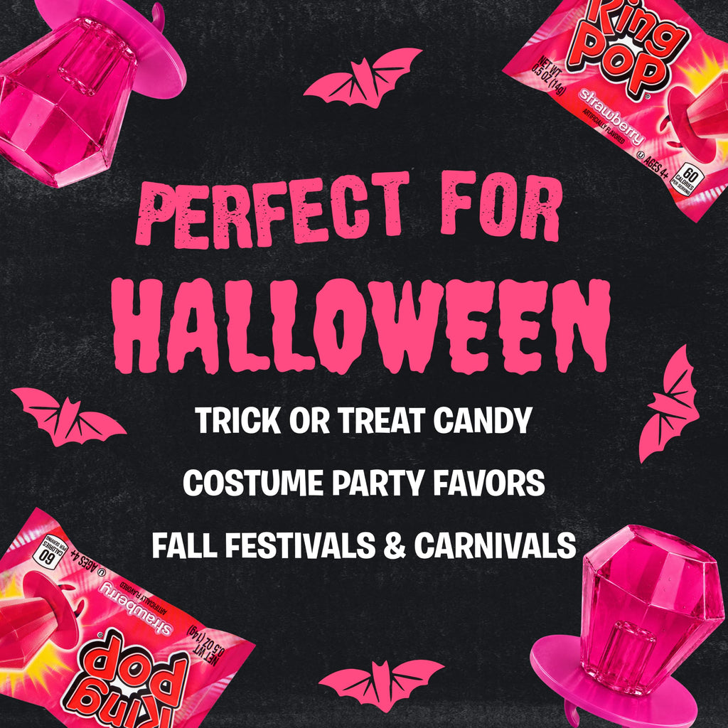 Ring Pop Pink Strawberry Halloween Lollipop, 30 Count, Bulk Party Favors