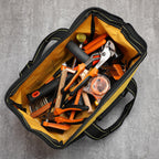 Sanwuta 3 Pack Tool Bag for Men with Waterproof Hard Bottom, Heavy Duty Tool Bag Wide Mouth Tote for Various Instrument, Electrician Carpenter Mechanic(Blue, Red, Yellow,13 Inch,Classic)