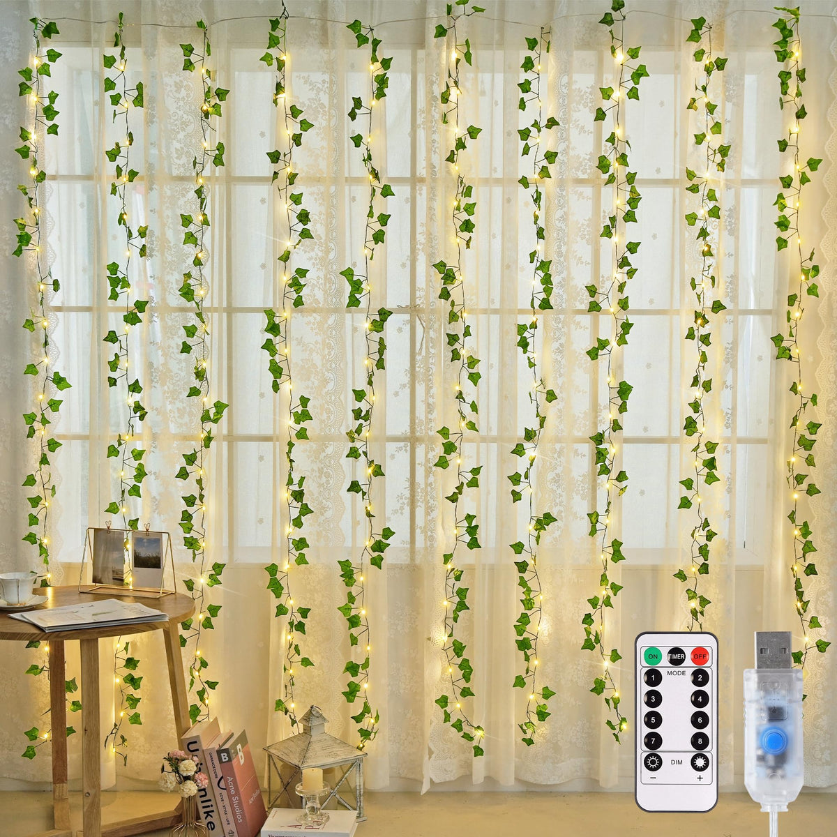 JMEXSUSS Vine Curtain Lights, 200 LED Vines with Fairy Lights for Bedroom