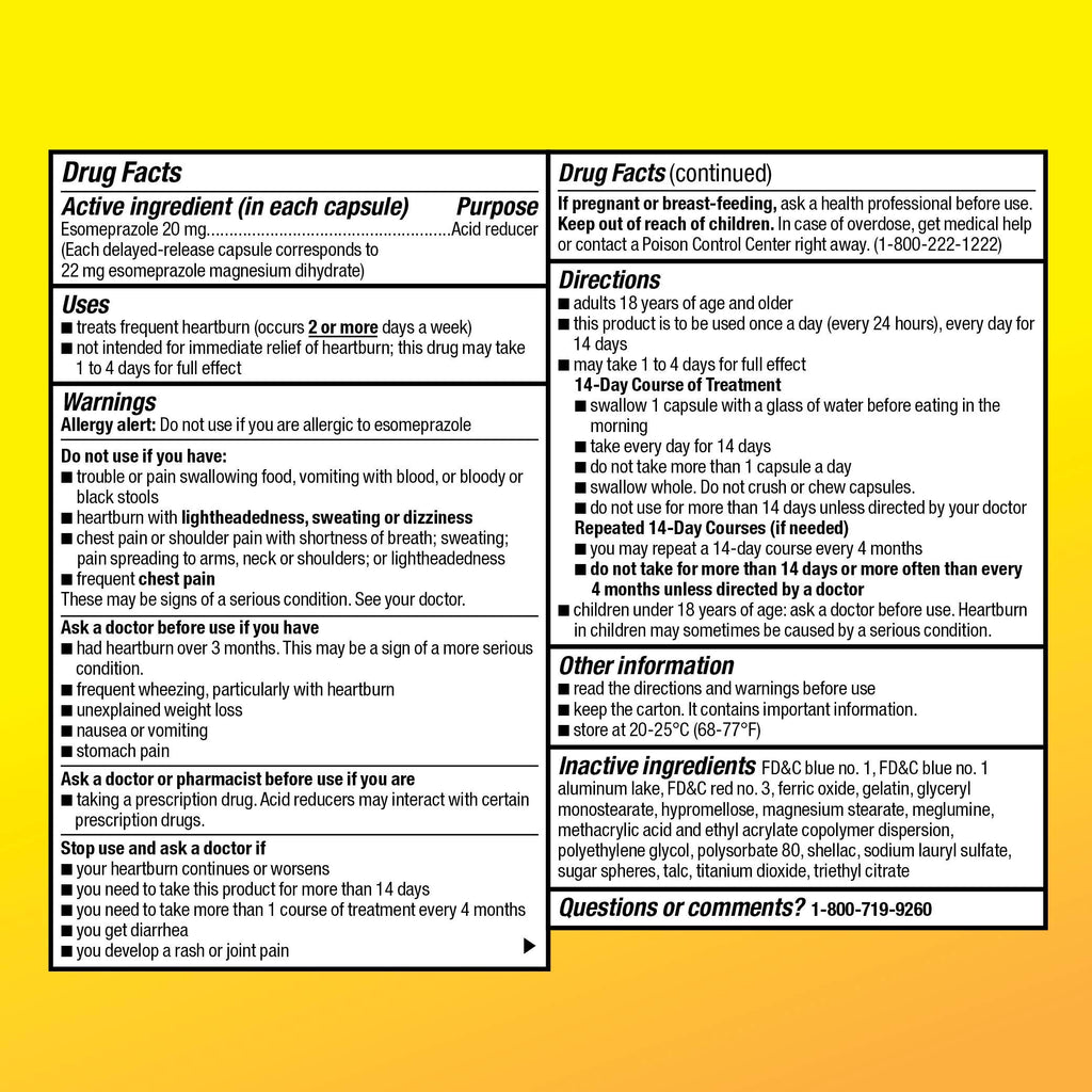 Amazon Basic Care Esomeprazole Magnesium Delayed-Release Mini Capsules, 20 mg, Acid Reducer, 24 Hour Heartburn Medicine, 42 Count (Pack of 2)
