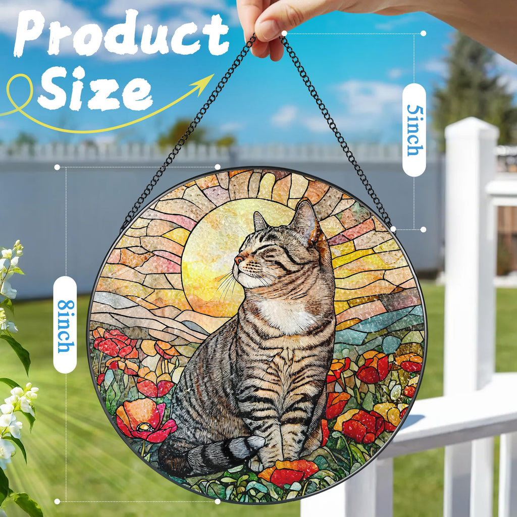 Stained Glass Window Hanging, 8 Inch Cat Stained Glass Ornament, Suncatchers for Windows Hanging, Suncatcher Decorations for Windows, Window Decor, Gifts for Cat Lovers