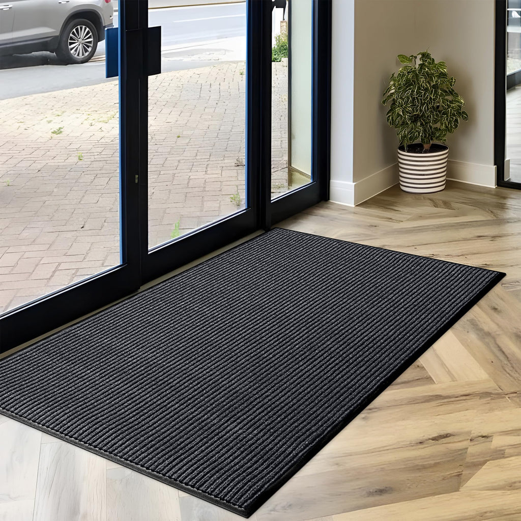 MaxMat Durable Rubber Door Mat - Heavy Duty, Indoor/Outdoor, Easy Clean, Waterproof, Low-Profile Mat for Entry, Patio, Garage - Stylish (Charcoal, 5' x 3' (Mud Trapper))