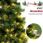 Okicoler Pre-Lit Pencil Artificial Holiday Slim Christmas Tree with Warm Lights and Metal Base Stand for Home, Office, Party Decoration,Green (6.5ft)