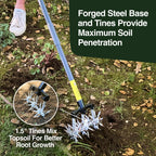 Heavy-Duty Rotary Cultivator with 2X Steel Tines for All Soil Types - Till, Aerate, Weed & Mix Soil | 60" Extra Long Handle