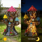 BLBYHO Solar Fairy House 11.8” Tall Fairy Garden House for Outside, Large Fairy Garden Treehouse Accessories Outdoor, Gnome House Garden Statue Fairy Tree House, for Home, Yard, Balcony Decor