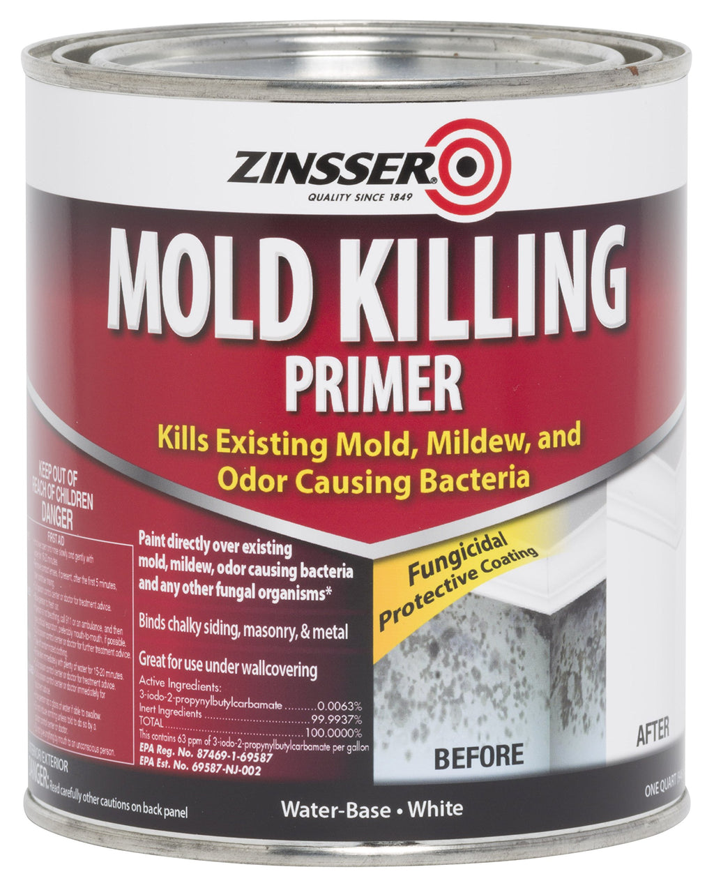 qt Zinsser 276087 White Mold Killing Primer Water-Based Mold Killing Primer