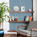 JiffDiff Grasscloth Wallpaper Peel and Stick 1181" x 17.3" Blue Cream Grassweave Stick on Wallpaper Textured Self Adhesive Wall Paper Contact Paper