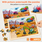 SYNARRY Large Wooden Vehicle Jigsaw Puzzles for Kids Ages 4-8, 60-Piece
