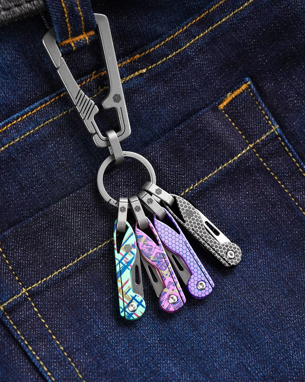 KeyUnity KK05 Mini Titanium Pocket Knife for Everyday Carry- Razor Sharp Folding Blade, Lightweight EDC Tool for Camping, Hiking and Outdoor (Hex Black)