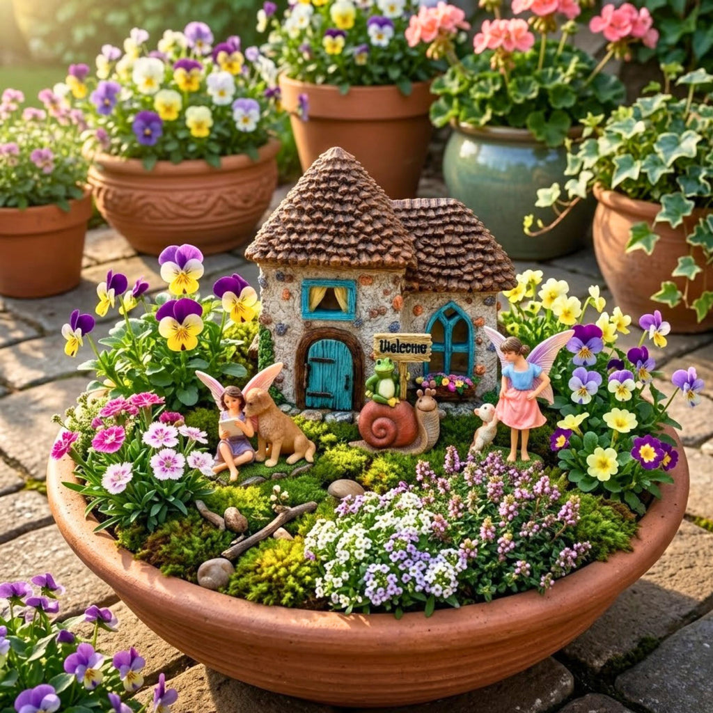 PRETMANNS Fairy Houses for Outside - Fairy Garden House Kit & Sign