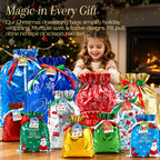 38PC Christmas Drawstring Gift Bags Assorted Sizes Small/Medium/Large