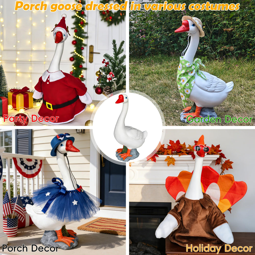 20" Large Porch Goose Statue Decor, White Lifelike Resin Goose Sculpture