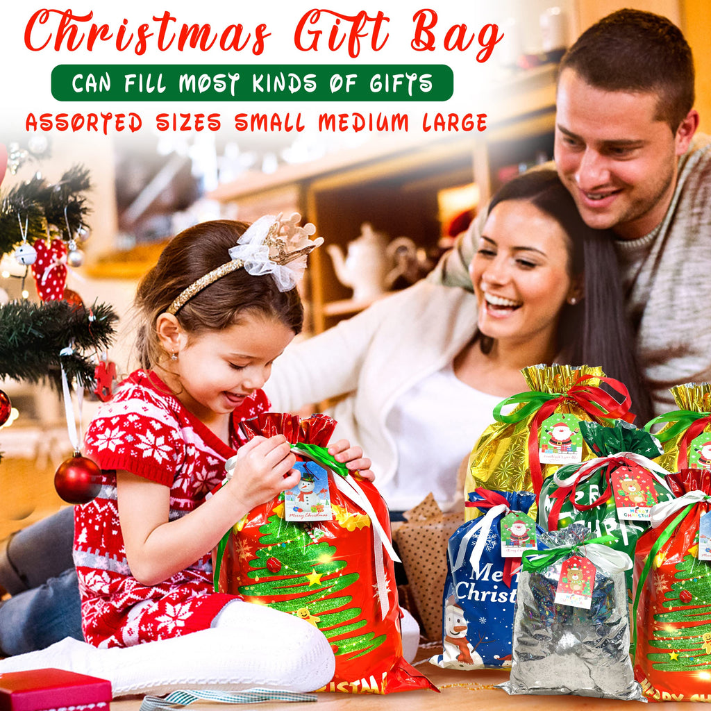 Diamerd 38PC Christmas Drawstring Bags Assorted Sizes Small Medium Large