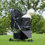NEWBULIG Pet Stroller for Dogs, Cats Stroller with 3 Wheel, Foldable, Lightweight and Durable, Ideal for Small to Medium Pets, Includes Storage Basket and Cup Holders, Black