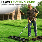 Lawn Leveling Rake, 45"x10" Stainless Steel Lawn Leveler with 76" Adjustable Handle, Heavy-Duty Yard Leveling Rake for Garden, Golf Course, Farm, Pasture, Professional Lawn Care Tool