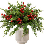 60 Pcs Christmas Artificial Pine Branches Red Berry Stems Faux Xmas Sprigs