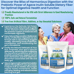 Organic Inulin Powder (48oz/3 lbs) Gentle Agave Prebiotic Soluble Fiber Supplement for Digestive Support, Gut Health, Vegan Baking, Smoothies & Drinks