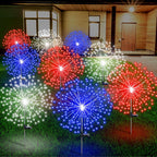 Tujoe 9 Pcs 4th of July Solar Firework Stake Lights 180 LED 8 Modes Solar Waterproof LED Sparkler Lights Outdoor Patriotic Decoration for Memorial Independence Day Garden Patio Yard (Red, Blue, White)