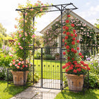 Giantex 81" H Metal Garden Arbor Arch Trellis with Gate and Planter