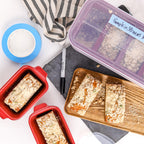 Souper Cubes Stoneware - 5" x 5" Baking Dishes for Oven with Silicone Covers, Premium Mini Ceramic Baking Dishes, Perfect for Reheating Individual Portions in Oven or Microwave, Set of 2 - Cranberry