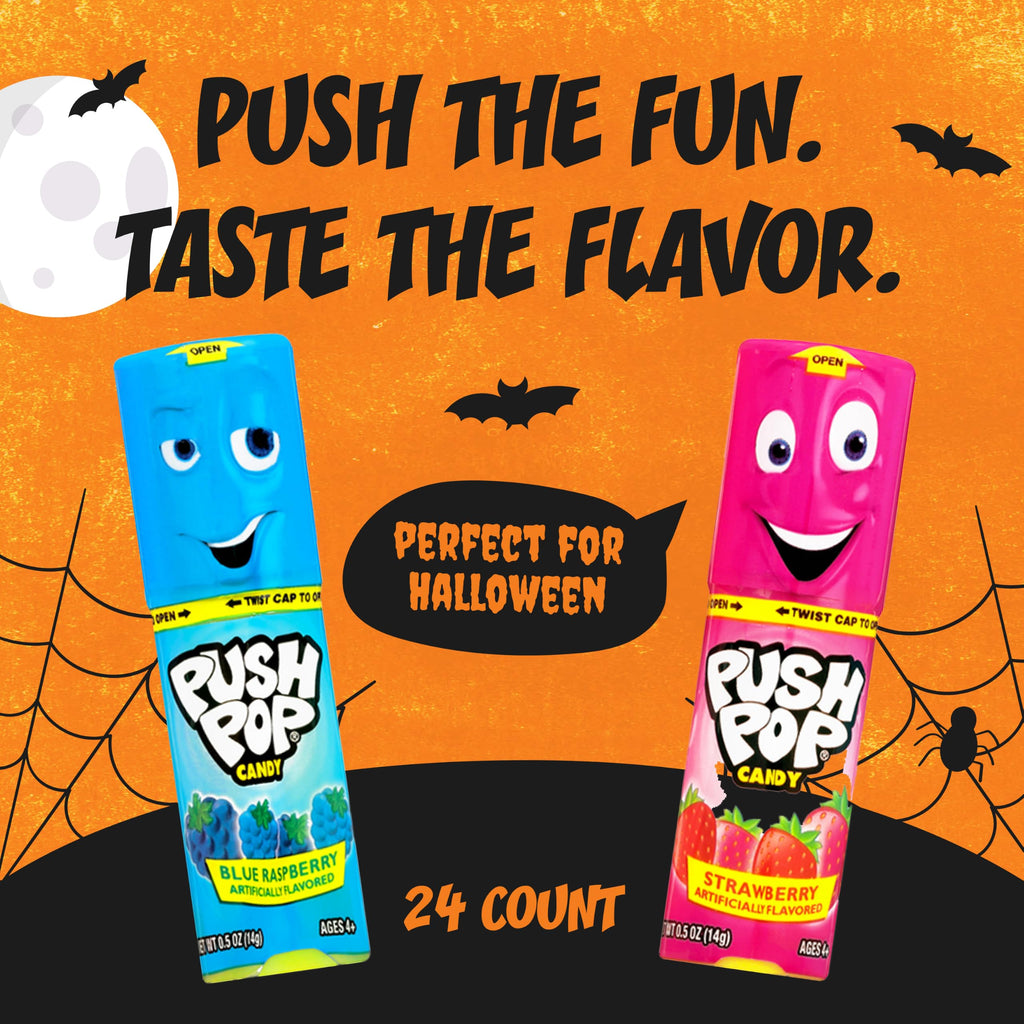 Push Pop Halloween Candy Lollipops, 24 Count, Assorted Party Favors