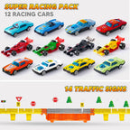 JOYIN Toy Truck for Kids, Race Toy Cars, 60" Extra Long Race Track and 12 Die-Cast Metal Cars, Toddler Carrier Truck with Lights & Sounds, Christmas Birthday Gifts for 2 3 4 5 6 7 Years Old Grandkids