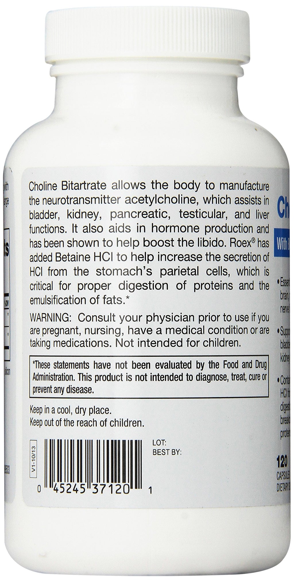 Roex Vitamins | Choline Bitartrate | Improved Brain Activity | Cellular Function | Nutritional-Supplement | 120 Count