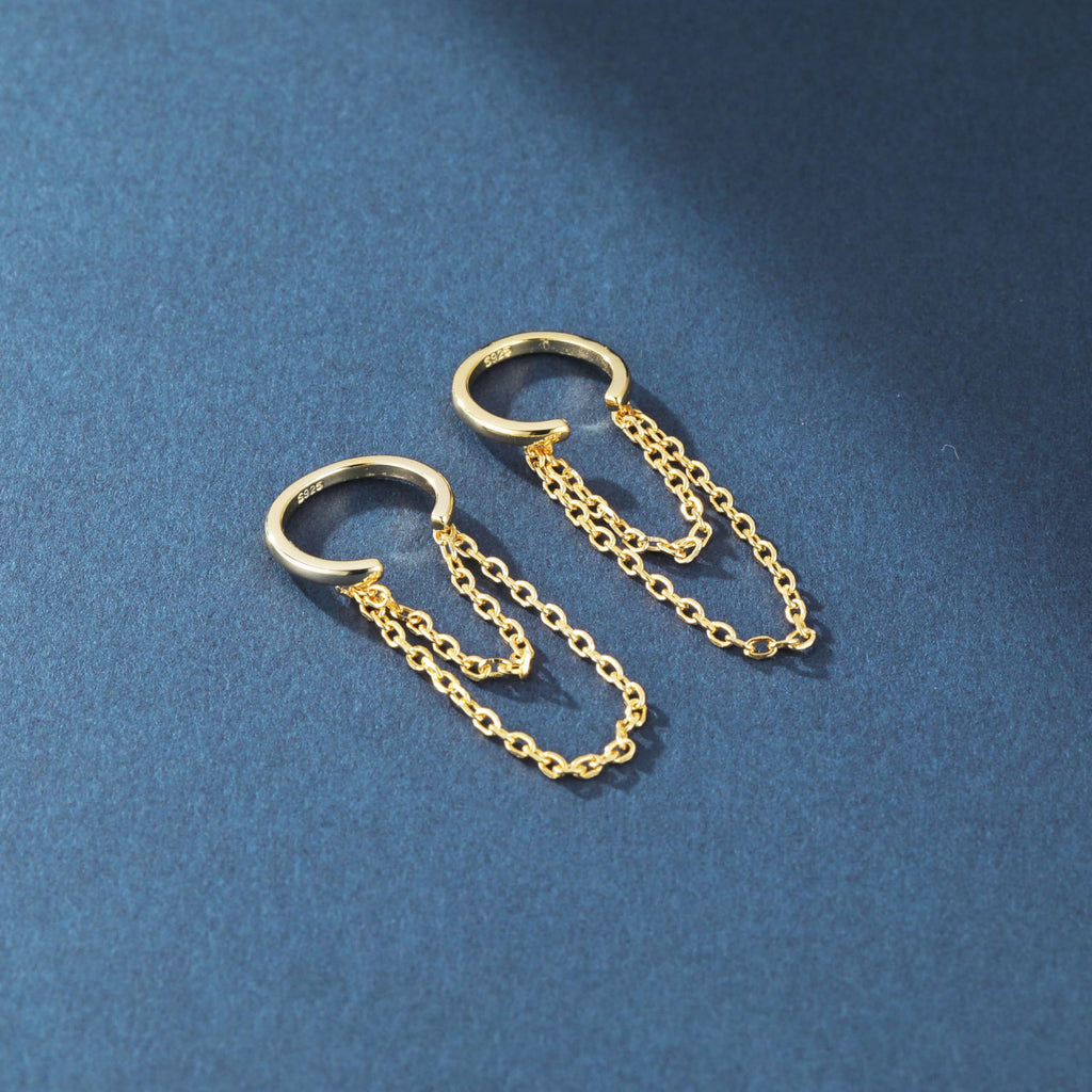 Reffeer Solid 925 Sterling Silver Minimalist Cuff Earrings Chain for Women Teens Cartilage Wrap Earrings Helix Cuffs (B-18K Gold)