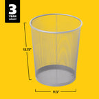 Rubbermaid Commercial Products Concept Collection Mesh Metal Trash Can 5-Gallon Fits Under Desk Silver Wastebasket for School/Office/Home/Bathroom