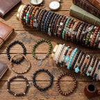 Tondiamo 48 Pcs Punk Wooden Beads Bracelets Gothic Bracelet for Men